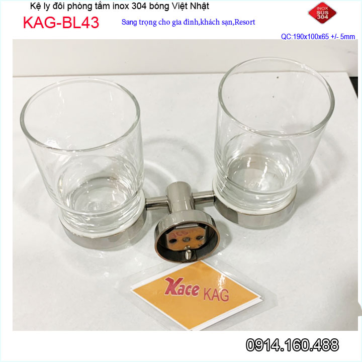 Kệ ly đôi inox kace KAG-BL43, kệ để ly bàn chải inox 304 đế tròn cao cấp thiết kế tuyệt đẹp