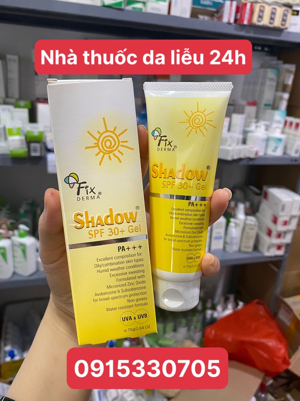 fixderma shadow spf50 cream va spf30 gel kem chong nang