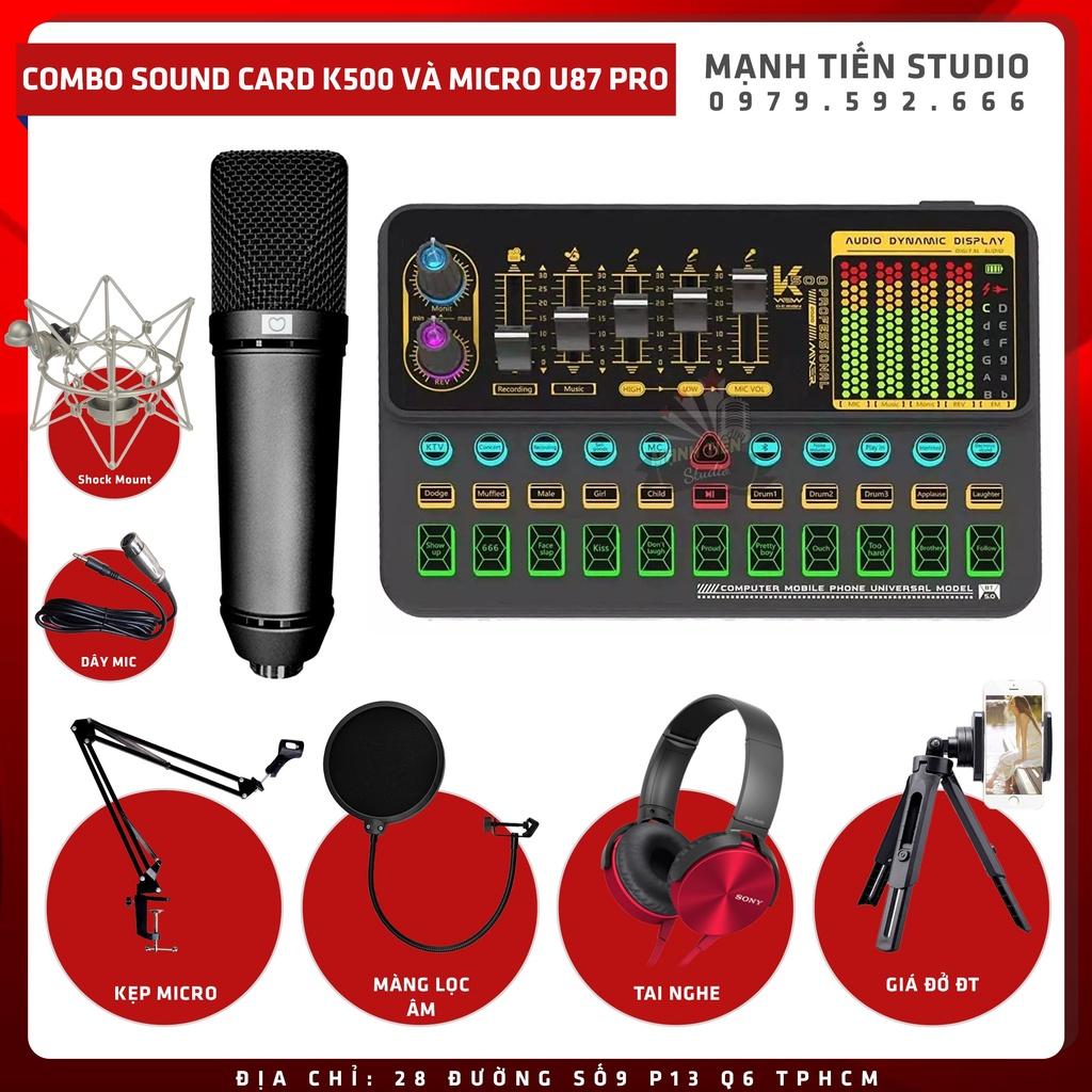 Trọn bộ thu âm livestream karaoke micro U87 Pro + soundcard K500 tặng kèm kẹp micro màng lọc tai nghe giá đỡ đt