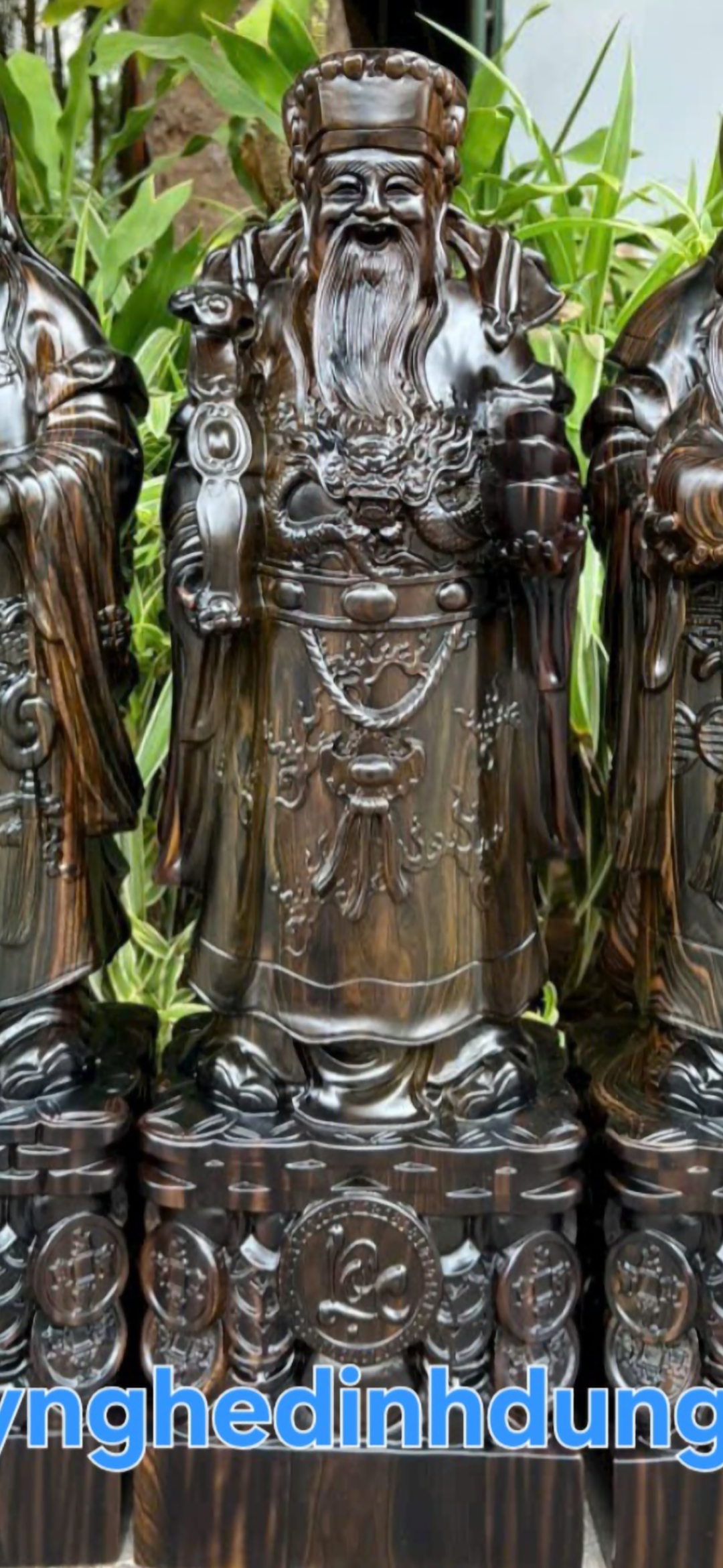 BỘ TƯỢNG PHẬT TAM ĐA PHÚC LỘC THỌ BẰNG GỖ MUN HOA KT CAO 30×11×9CM