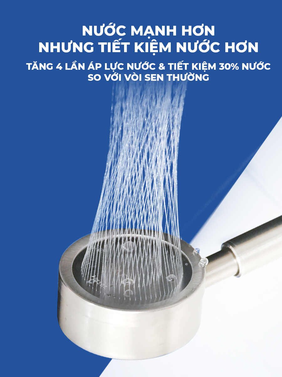 Vòi sen tăng áp LUVA VS5, inox 304, BH 1 năm, đổi lỗi 100 ngày, phun nước dạng xoắn ốc