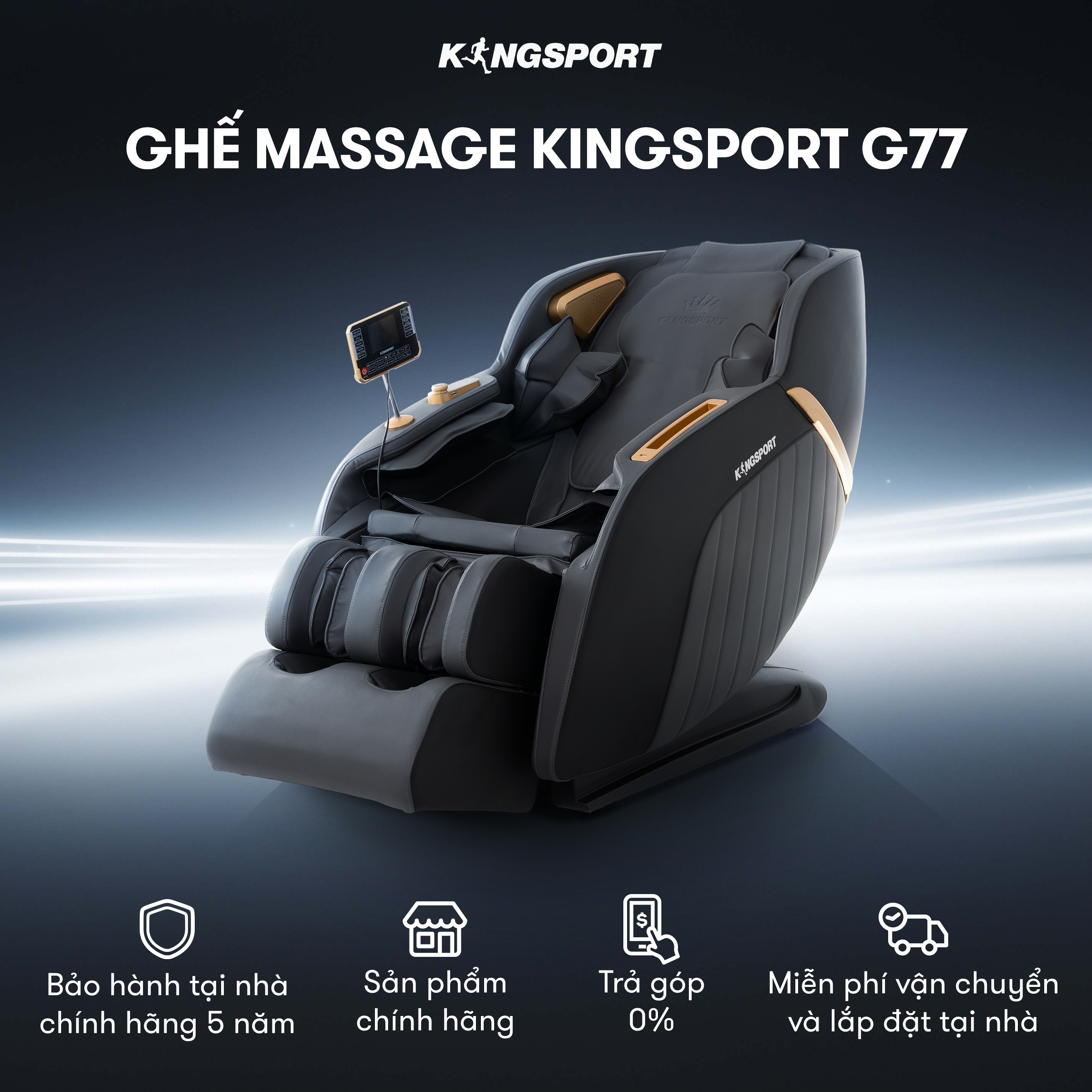 CHỈ GIAO MIỀN NAM I Ghế massage KINGSPORT G77 New màu sắc hiện đại, tích hợp điều khiển bằng giọng nói, khung ghế rộng rãi và thoải mái