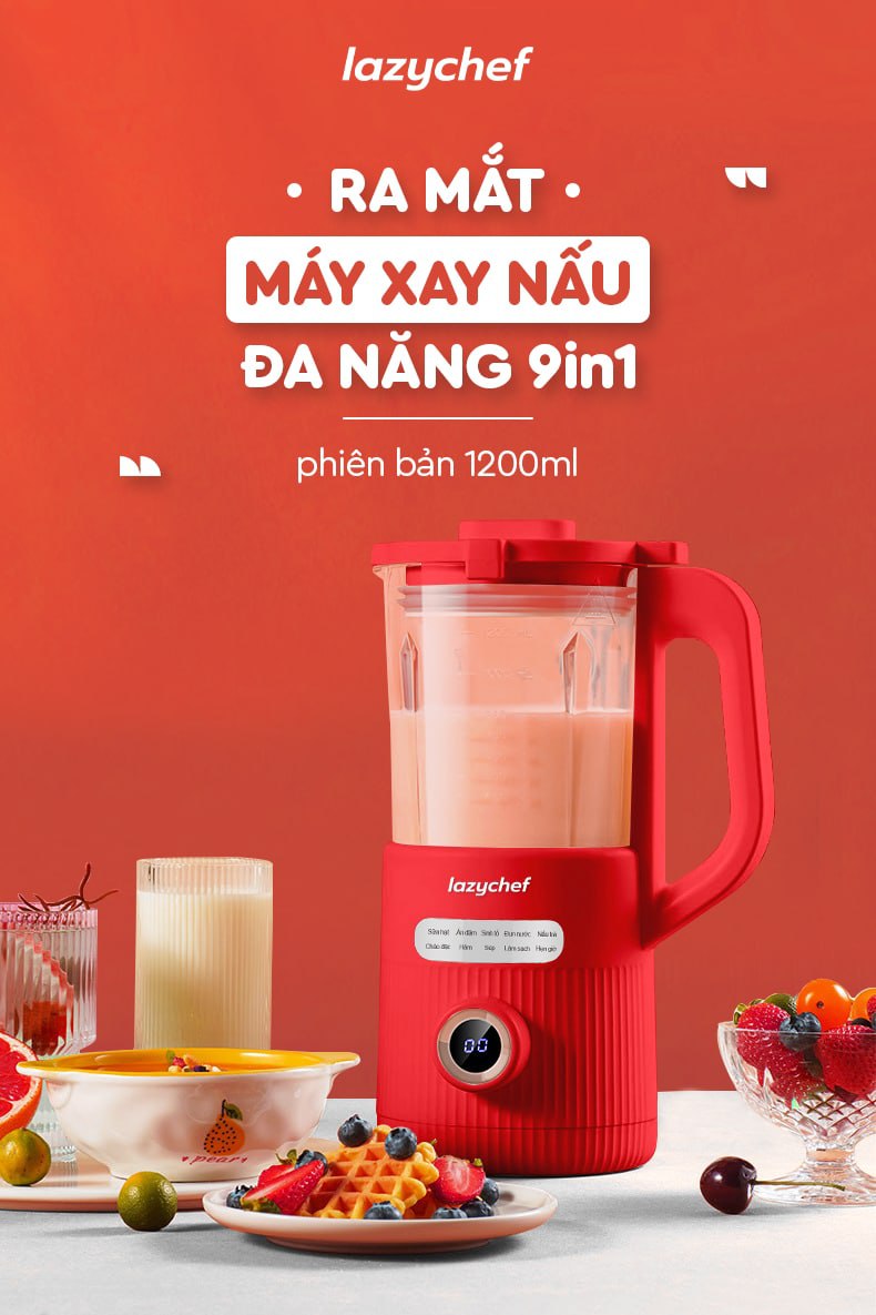 Máy Xay Nấu Đa Năng 9in1 LazyChef 1200ml, Máy Xay Sữa Hạt, Nồi Hầm Cháo Chậm, Bình Nấu Trà Kết Hợp Làm Sữa Hạt LazyChef - Hàng Chính Hãng