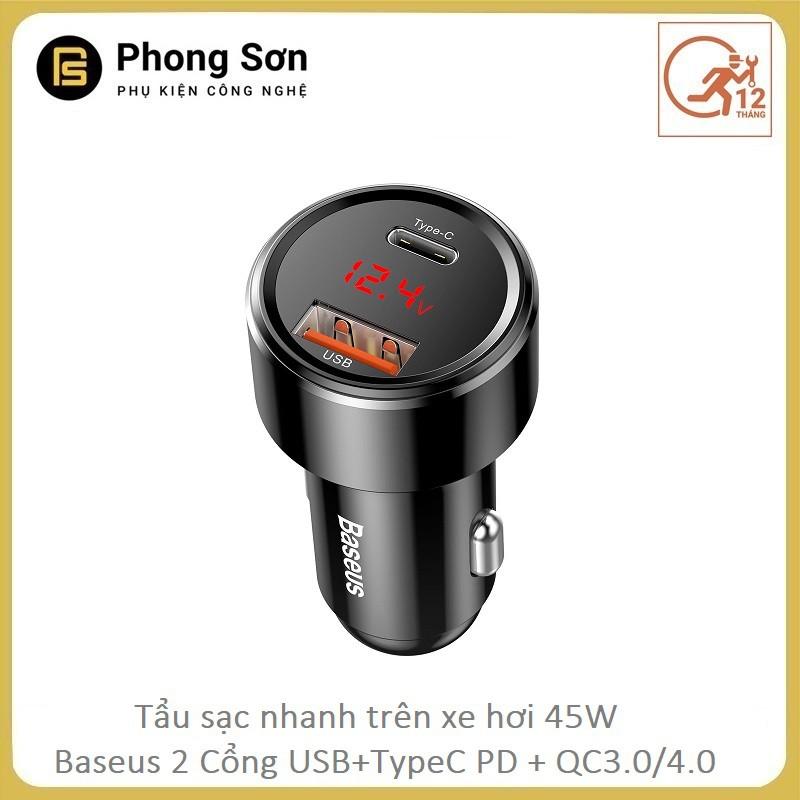 Tẩu sạc cho ô tô Baseus sạc nhanh 45W chuẩn PD , Q.C 3.0 - Hàng Chính Hãng