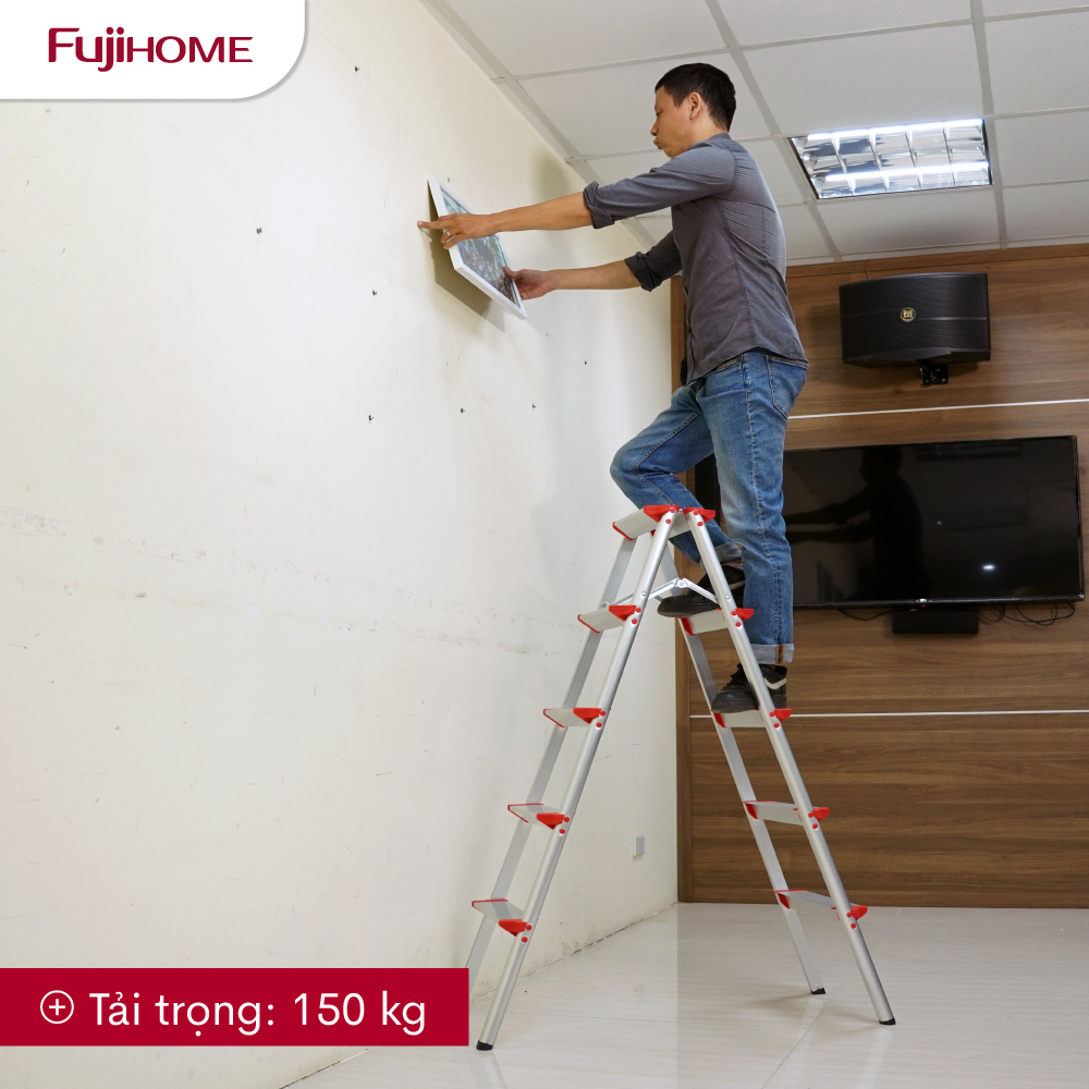 Thang nhôm gấp chữ A 5 bậc cao 1,23 mét FUJIHOME DL205, thang ghế nhôm xếp gọn gia đình