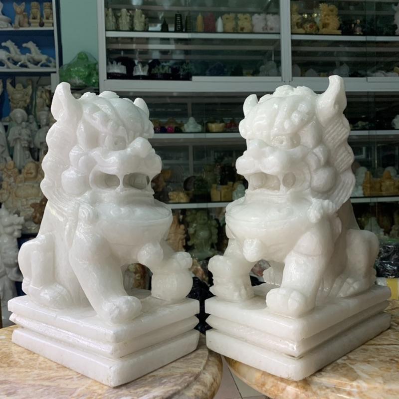 Cặp Kỳ Lân Đá Cẩm Thạch Trắng - cao 30cm