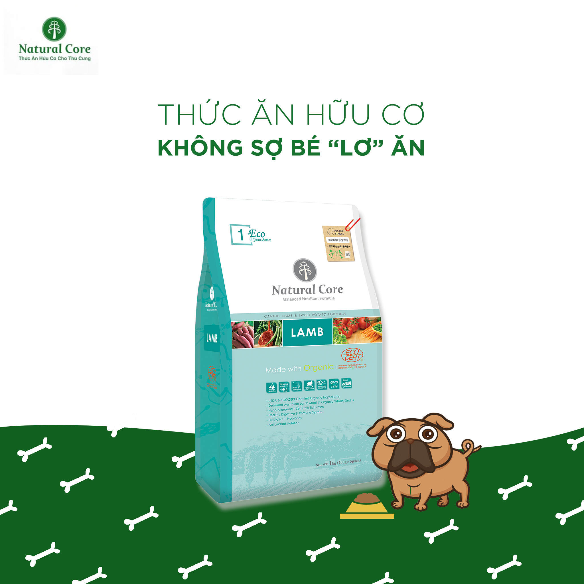 Thức Ăn Hữu Cơ Cho Chó (Thịt Cừu) Natural Core ECO1