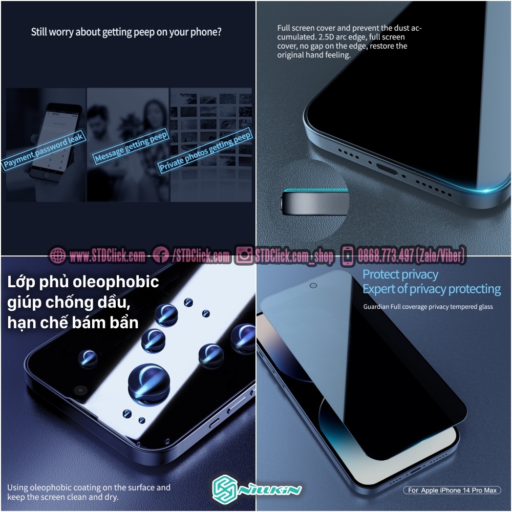 KÍNH CƯỜNG LỰC DÀNH CHO ĐIỆN THOẠI IPHONE 14 PRO MAX NILLKIN GUARDIAN CHỐNG NHÌN TRỘM