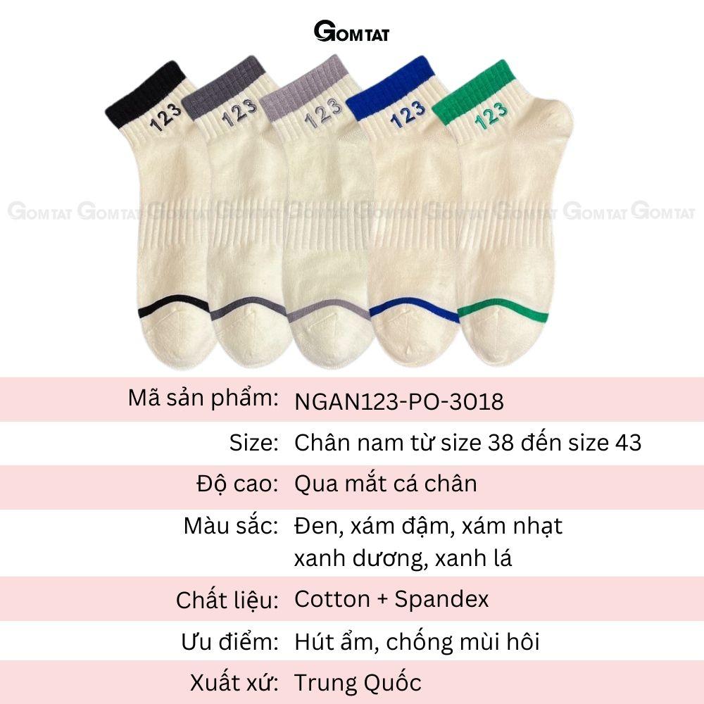 Tất nam cổ ngắn cao cấp mẫu chữ số 123, vớ nam cổ thấp chất liệu cotton mềm mại thoáng mát - NGAN123-PO-3018-1DOI