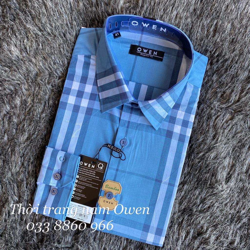 OWEN - Áo sơ mi dài tay Owen regular fit chất sợi tre kẻ ca rô xanh - Áo sơ mi nam dài tay kẻ ca rô