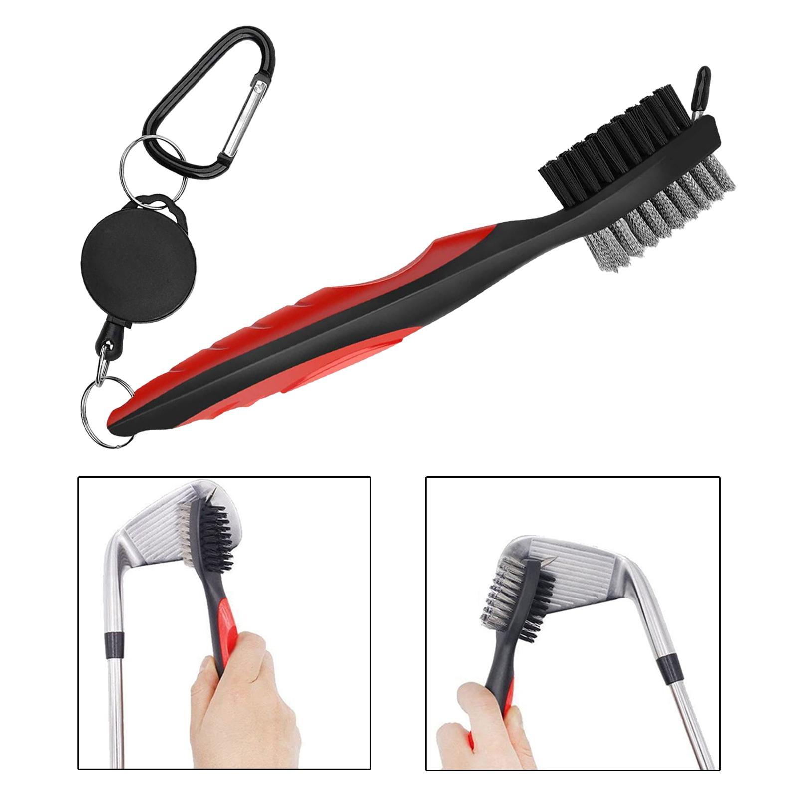 Dual Sided Club Brush Groove Cleaner Tools with Carabiner Portable for Red