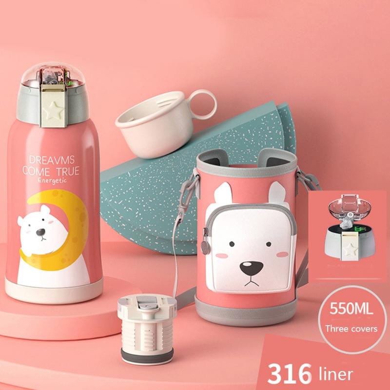 QXNA Hoạt Hình Dễ Thương Hút Chân Không Cách Nhiệt Nước Đơn Giản Nhiệt Căng Tin Cốc Di Động