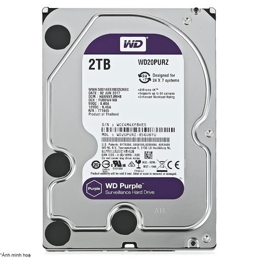 Ổ CỨNG WESTERN DIGITAL PURPLE 2TB 64MB CACHE, 3.5 INCH SATA III - GHI HÌNH LIÊN TỤC, TỐC ĐỘ ỔN ĐỊNH - HÀNG CHÍNH HÃNG