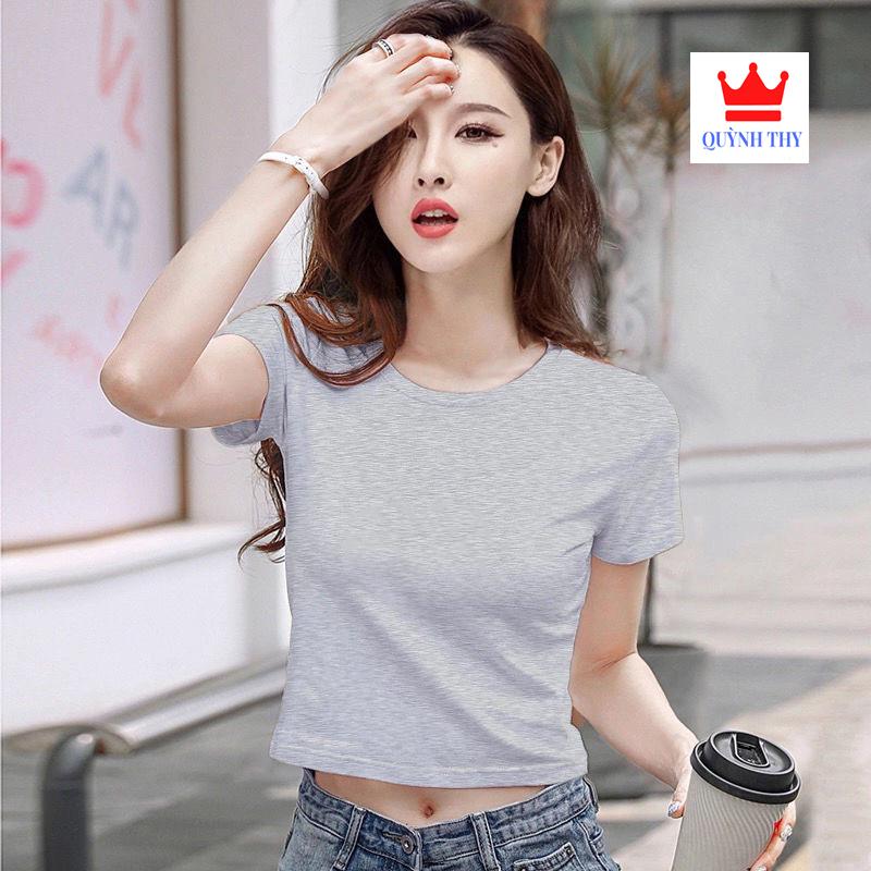 Áo thun Nữ croptop cổ tròn tay ngắn 7 màu cotton lạnh chất đẹp siêu co giãn chống bai xù