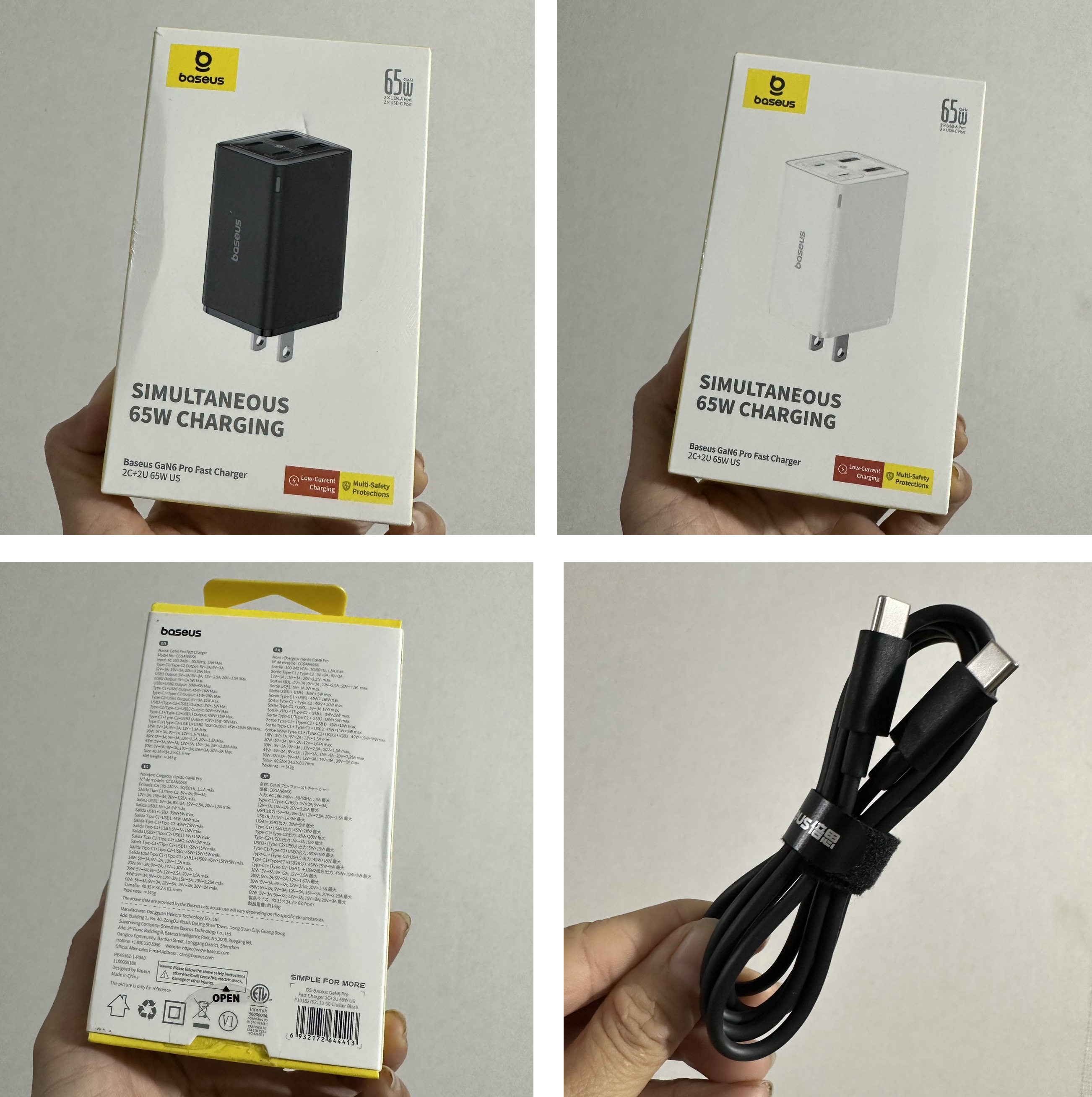 Bộ sạc nhanh 65W cho Laptop tablets điện thoại 4 cổng sạc (2U+2C) chân xếp Baseus GaN6 Pro CCGAN65S6 _ Hàng chính hãng