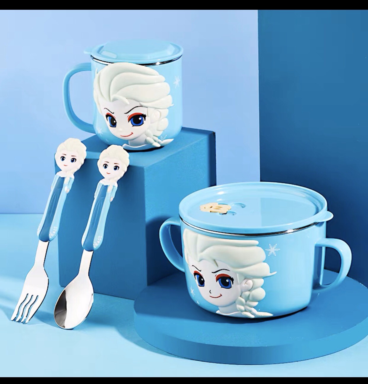 Set ăn uống 4 món hình Elsa  nổi 3D siêu cute dành cho các bé