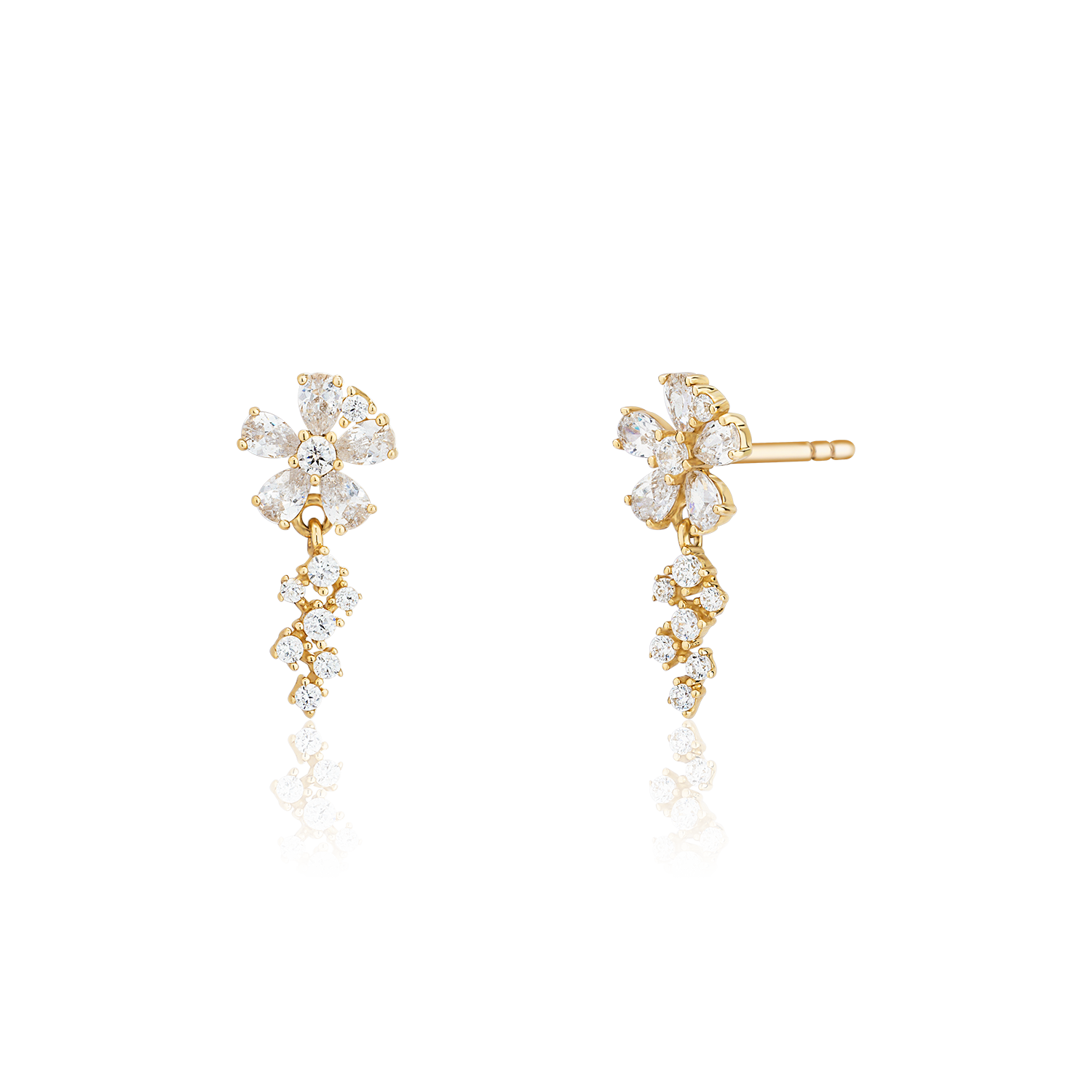 Bông Tai Nữ Vàng 14K Thiết Kế Họa Tiết Hình Hoa Rơi Đá CZ Cao Cấp Lấp Lánh BT371 Huy Thanh Jewelry