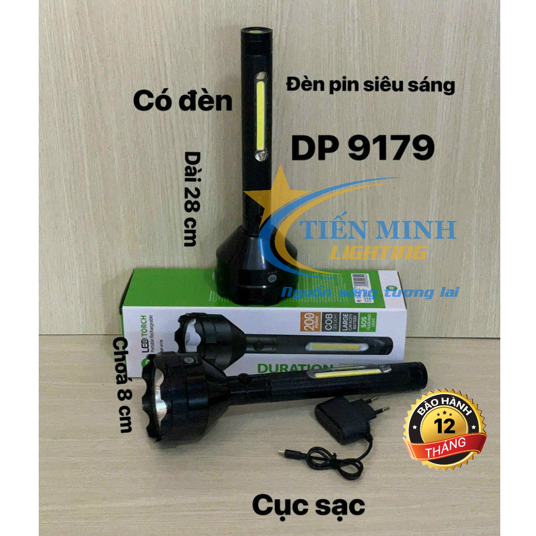 Đèn Pin Cầm Tay DP-9179 (200W), 2 Chế Độ Sáng Mạnh/Yếu, công tắc ON/OFF, tầm chiếu xa 50 - 100m, chip led siêu sáng