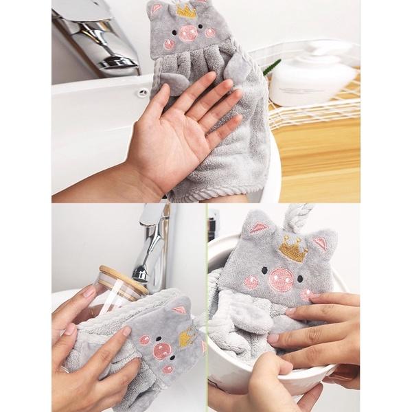 Khăn lau tay nhà bếp có quai treo thêu hoạ tiết HÌNH HEO siêu mềm mại và thấm hút tốt - Khăn lau tay treo tường hình heo