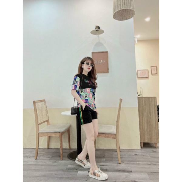 sét đồ sort nữ họa tiết chữ thêu Angel xinh xắn