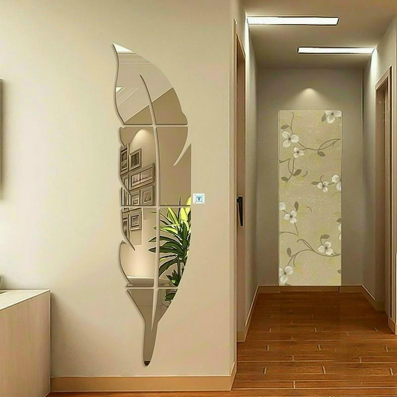 Miếng Dán Tường Hình Lông Vũ 3D Hiệu Ứng Gương