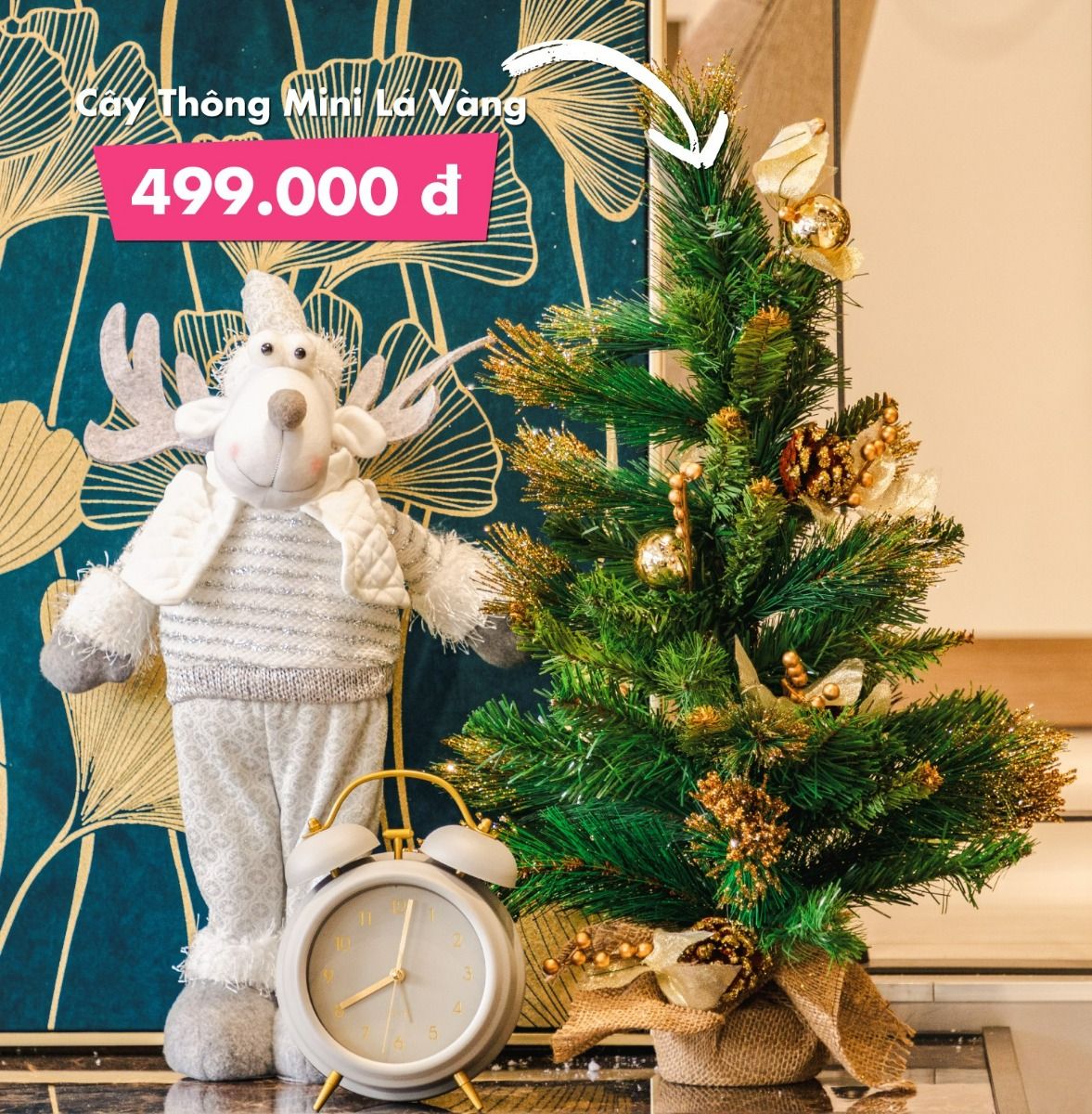 Cây Thông Mini 3 Loại Lá Cước Lăn Sơn Có Trang Trí Giáng Sinh 60cm | Index Living Mall | Nhập Khẩu Thái Lan