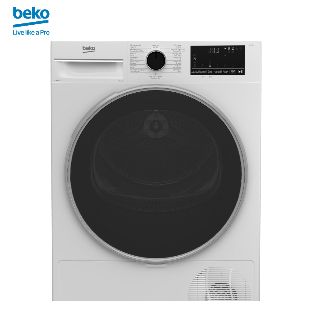 Máy Sấy Quần Áo BEKO Công Nghệ Sấy Ngưng Tụ 9Kg, Sấy Siêu Nhanh, Chống Nhăn, Lọc Bụi Vải - B3T4319W - Hàng Chính Hãng