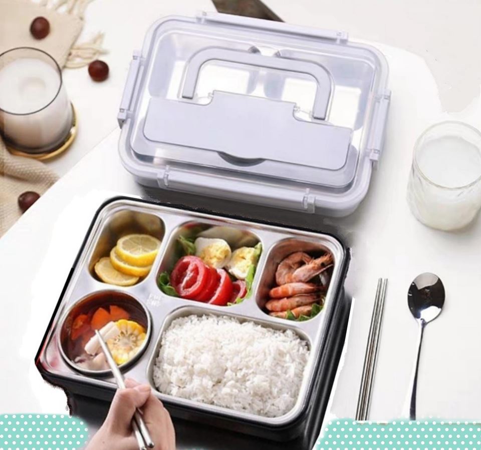 Hộp đựng cơm văn phòng 5 ngăn inox giữ nhiệt có quai xách - tặng mở bia 2in1