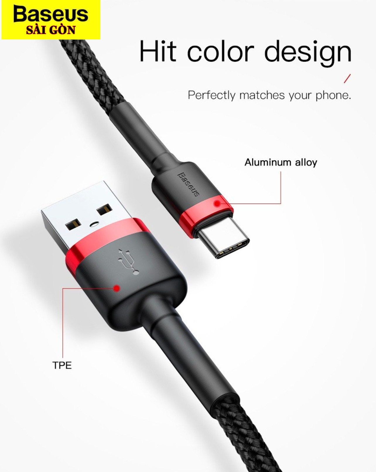 Cáp sạc Baseus Cafule Quick Charge và truyền dữ liệu tốc độ cao Usb to Type C 3A CATKLF- Hàng chính hãng