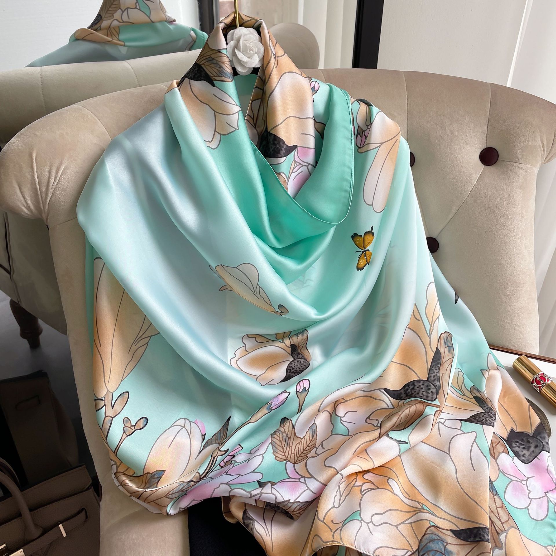 Khăn choàng cổ lụa nữ đi tiệc đi chơi che nắng khăn lụa quà tặng cao cấp size 180*90cm - Mã LA006
