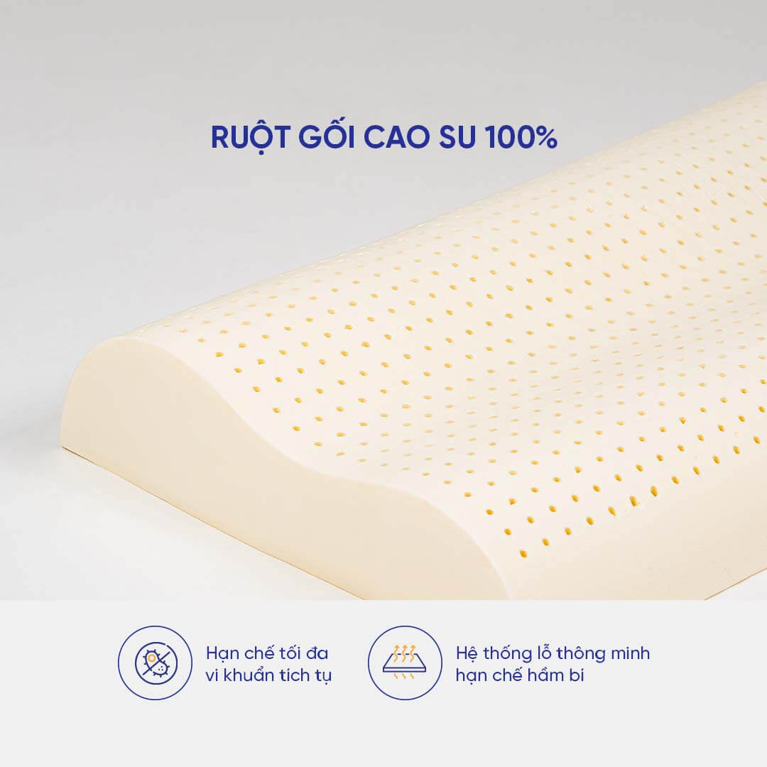 Gối Cao Su dợn sóng Liên Á Contour (44 x 63 x 11 cm) 100% cao su tự nhiên, thoáng mát, mềm mại