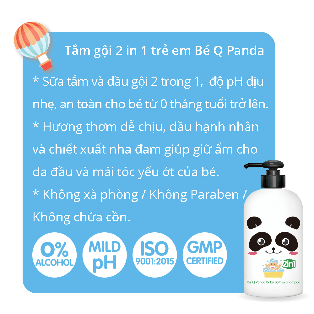 auFine Bé Q Panda Tắm Gội 2 in 1 Trẻ Em 600ml