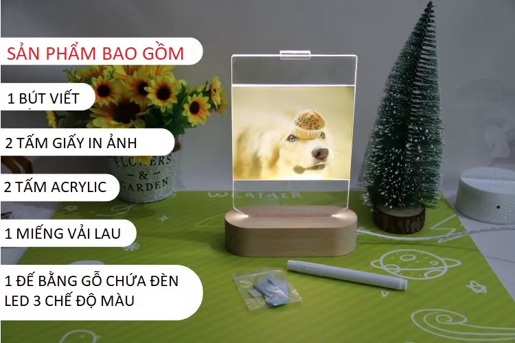 Bộ sản phẩm khung ảnh để bàn tích hợp đèn ngủ led 3 màu điều chỉnh sáng tối cao cấp