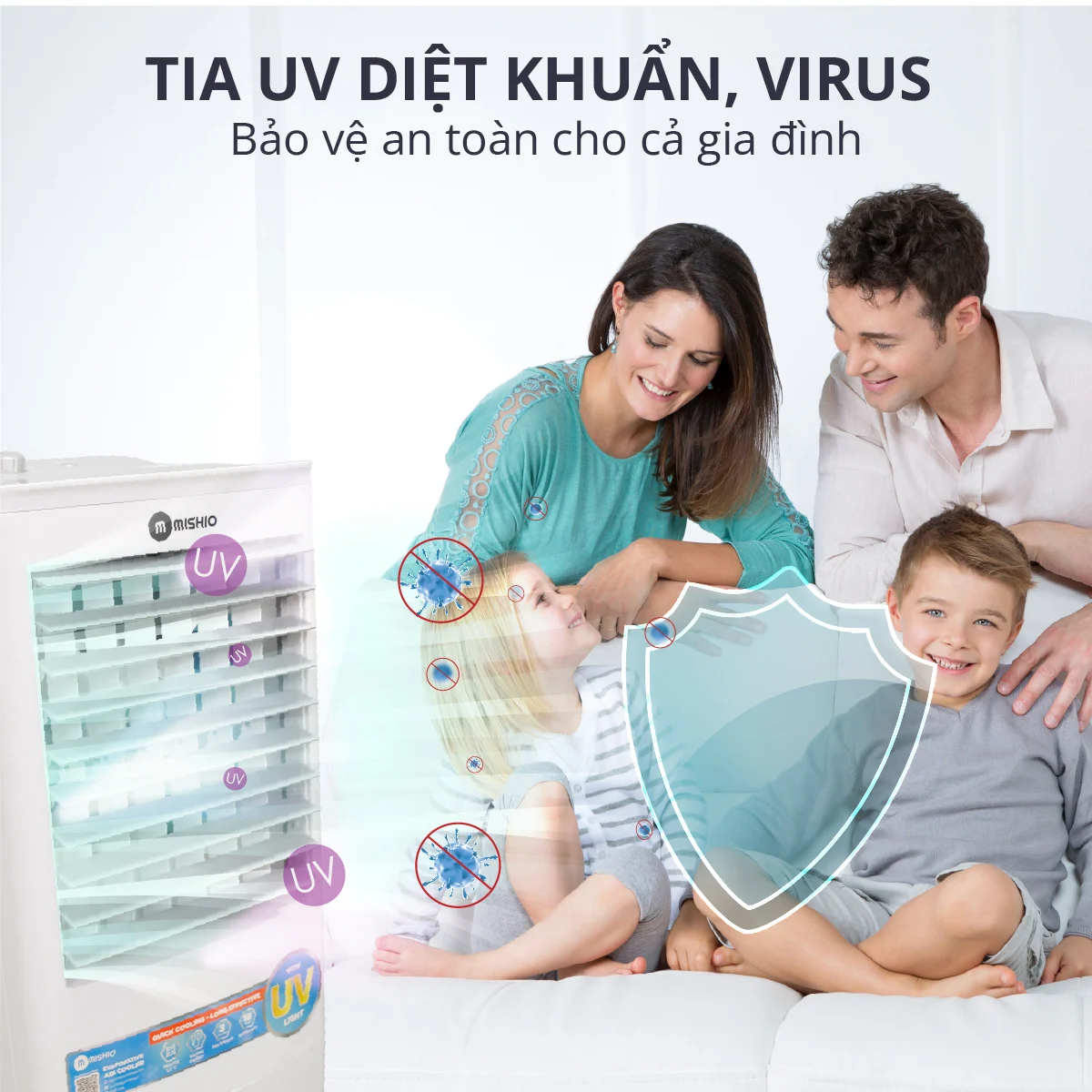 Máy Làm Mát Không Khí đèn UV diệt khuẩn khử mùi Mishio MK310 - Hàng Chính Hãng