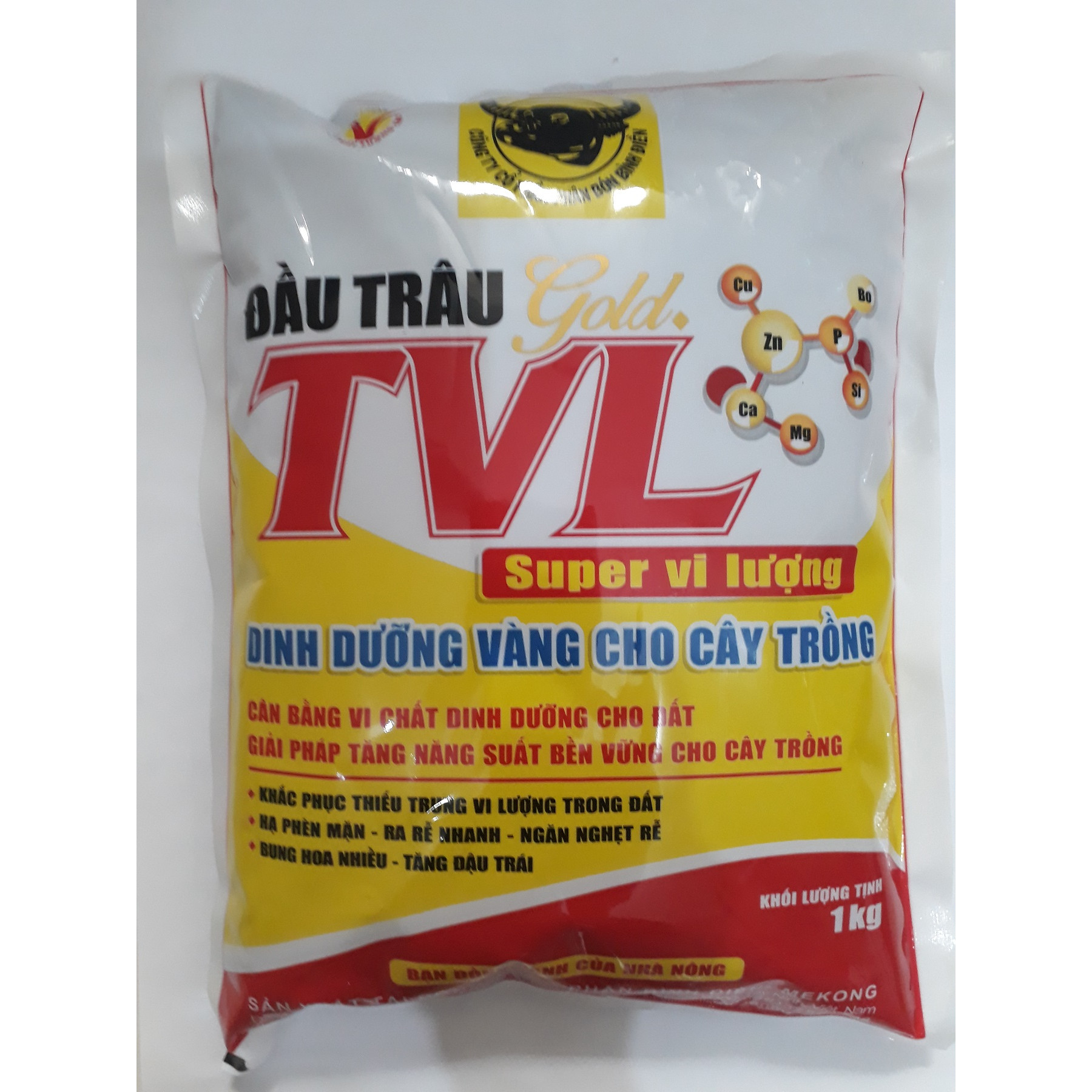 Phân Đầu Trâu Gold TVL cung cấp trung vi lượng giúp HẠ PHÈN MẶN - RA RỄ NHANH - TĂNG ĐẬU TRÁI gói 1Kg