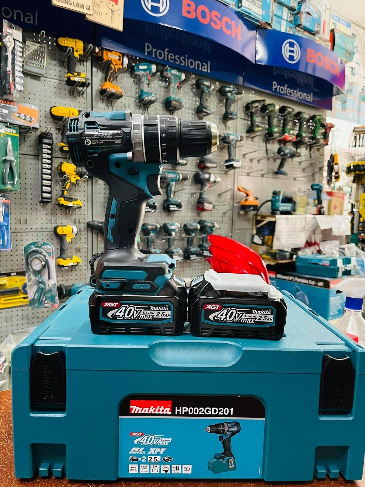 MÁY KHOAN BÚA VÀ VẶN VÍT DÙNG PIN BL 40VMAX 750W  2 PIN 2.5AH) MAKITA HP002GD201 - HÀNG CHÍNH HÃNG