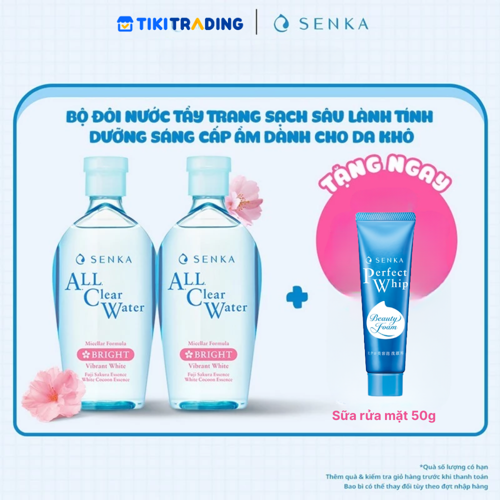 [DATE 8/2026] Bộ 02 Nước tẩy trang Micellar Dưỡng Sáng Cấp ẩm Senka All Clear Water Bright 230ml/chai
