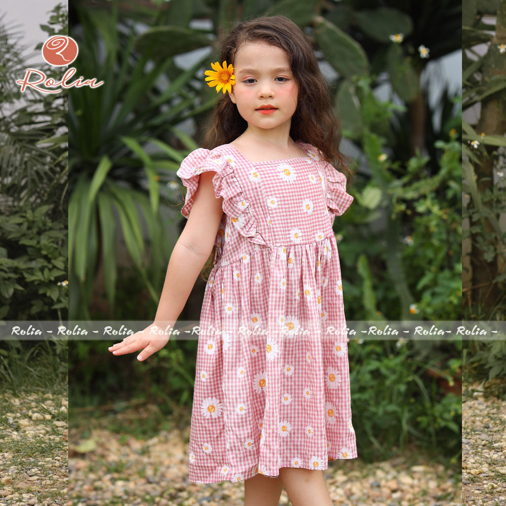 Váy Bé Gái Cánh Tiên Kẻ Sọc Rolia, Chất Vải Đũi Mềm Thoáng Mát V16
