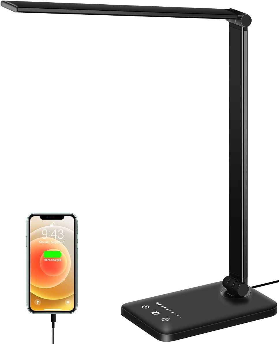 Đèn bàn LED, đèn bàn có thể thay đổi độ sáng 10 mức độ sáng 5 chế độ màu, điều khiển cảm ứng bảo vệ mắt với cổng USB/chức năng hẹn giờ có thể gập lại/xoay