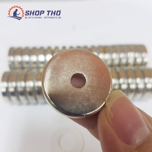 Nam châm trắng tròn có lỗ 25x5mm set 3 cái