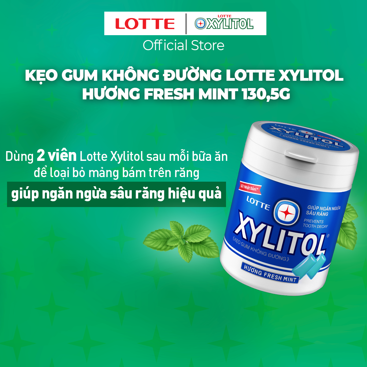 Combo 6 hũ Kẹo Gum không đường Lotte Xylitol - Hương Fresh Mint 137,8 g