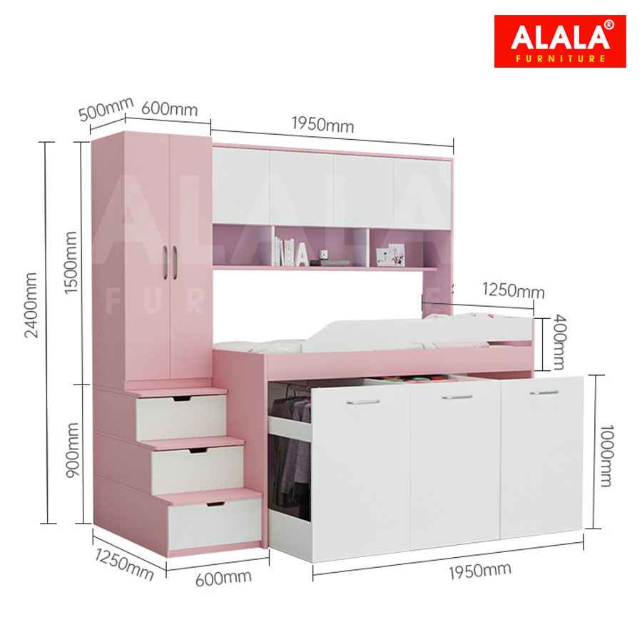 Giường tầng thấp ALALA159 đa năng/ Miễn phí vận chuyển và lắp đặt/ Đổi trả 30 ngày/ Sản phẩm được bảo hành 5 năm từ thương hiệu ALALA/ Chịu lực 700kg