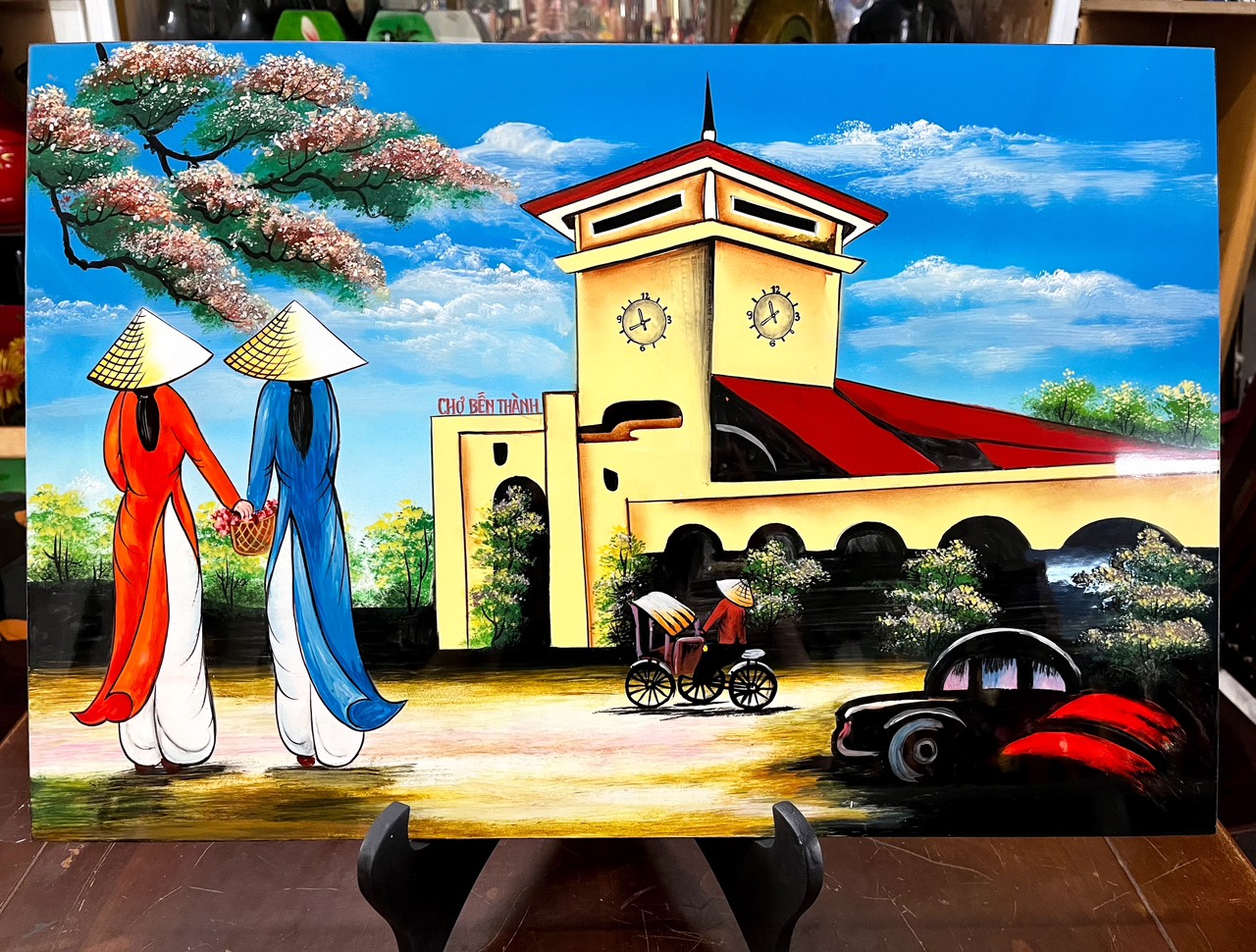 Tranh sơn mài chợ Bến Thành Việt Nam
