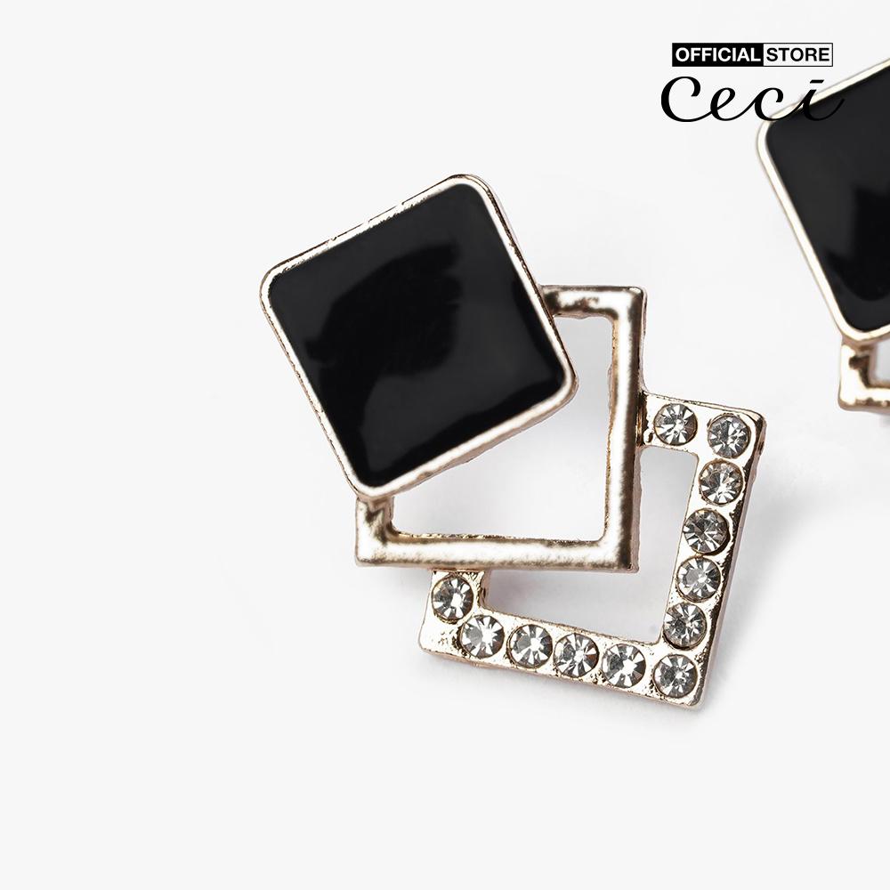 CECI - Khuyên tai nữ thiết kế hình vuông dạng tầng đính đá độc đáo CC1-06000154-01