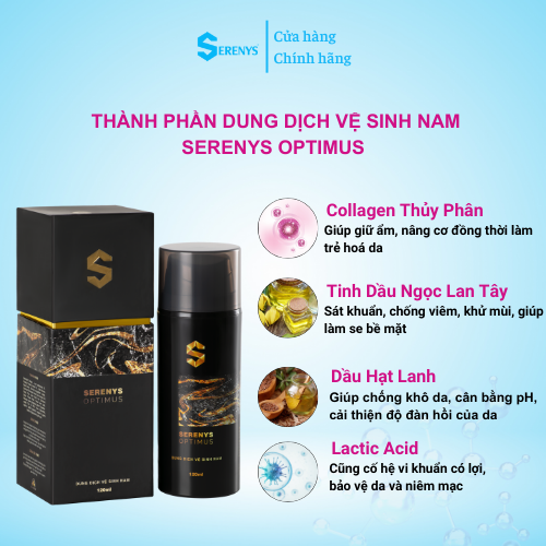 Dung dịch vệ sinh nam Serenys Optimus làm sạch khử mùi làm sáng phụ khoa nam giới