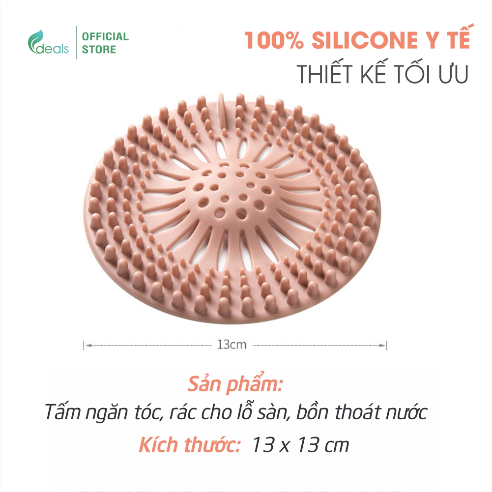 Nắp Đậy Lỗ Thoát Nước Silicone Cao Cấp ECODEALS Cho Lỗ sàn, Bồn Rửa Bát, Bồn Tắm - Chặn tóc, rác, thức ăn thừa, dễ dàng làm sạch, bền dai - KT 14x14cm