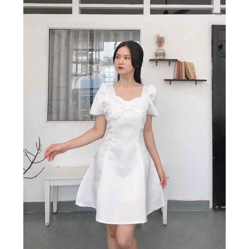 Đầm Tafta Phi Dáng A Phối Nơ Ngực