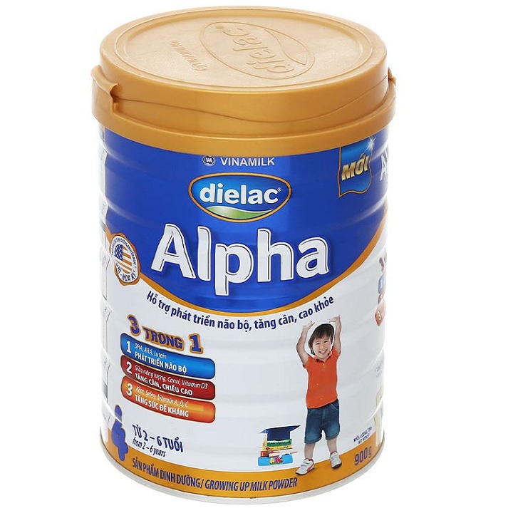 Sữa bột Vinamilk Dielac Alpha 4 - Hộp thiếc 900g (dành cho trẻ 2-6 tuổi)