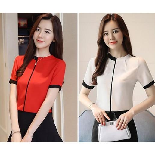 Áo sơ nữ tay ngắn chất vải lụa ngọc trai mềm không nhăn -TA91