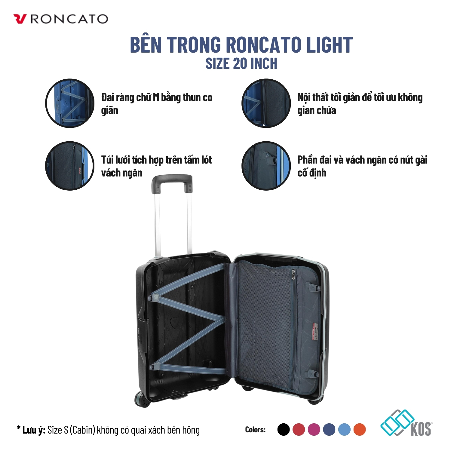 Vali kéo du lịch RONCATO LIGHT - Vali khóa sập, Chống rạch, Chống nước, Thương hiệu Ý, Made in Italy